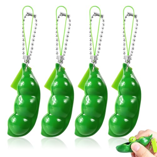 Lot de 4 Porte-clés Squeeze Bean - Keychain Pendentif, Gadget Intéressant, Porte-clés Haricot à Presser, Peut Décorer des Sacs et des Téléphones Portables pour Soulager l'anxiété