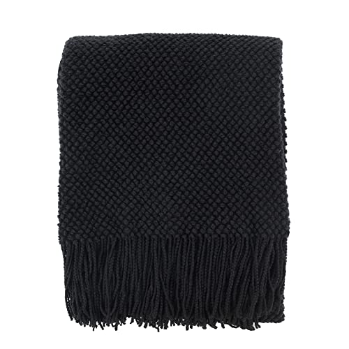 Image of CREVENT Farmhouse Couch Sofa Throw Blanket for Bedroom Living Room Decoration, Soft Warm Cozy Light Weight for Spring Summer Fall (50''X60'' Black)