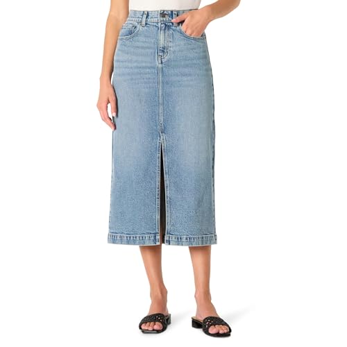 Image of Amazon Essentials Women's Regular-Fit High-Rise Long Jean Skirt with Slight A-line Silhouette, 5 Pocket Styling