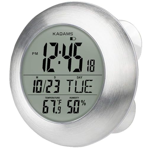 KADAMS Bathroom Shower Digital Wall Clock 9.5'' Kitchen Clock Calendar Water Resistant - Large LCD Screen -...
