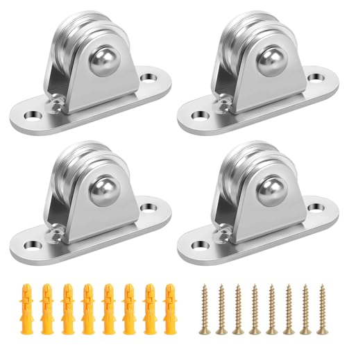 Metall Umlenkrollen, 4 Stück Umlenkrollen für Seile Edelstahl Seilrollen Umlenkrolle, 60mm Schwerlastrollen mit 8 Spreizschrauben für Materialhandhabung Wäscheleine