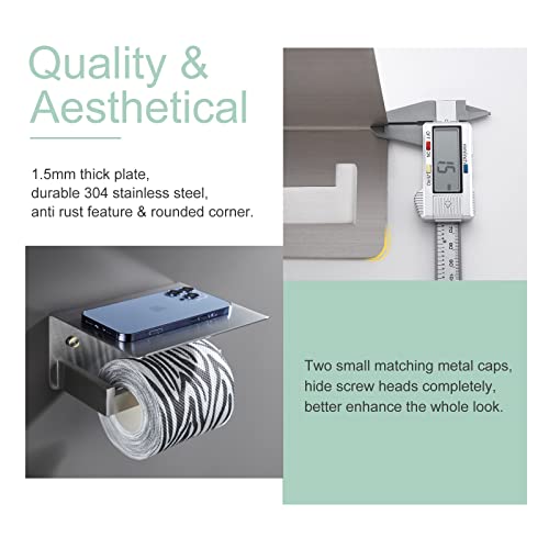 Toilet Paper Holder With Phone Shelf Brushed Nickel, Aplusee Bathroom Accessories Sus 304 Stainless Steel Tissue Roll Dispenser Storage Wall Mounted #TOP6