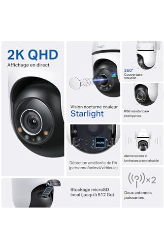 Caméra Tapo TP-Link 2K WiFi extérieure avec suivi et alarme - Geekodrome: Boutique d'accessoires geek Vue à 360 degrés