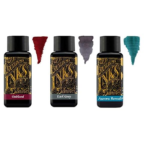 Diamine - 30ml Fountain Pen Ink - 3 Pack - Oxblood & Earl Grey & Aurora Borealis Cover