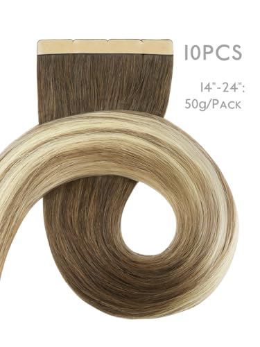 Image of WENNALIFE 3.15 inch Wide Tape in Hair Extensions Human Hair, Tape in Weft