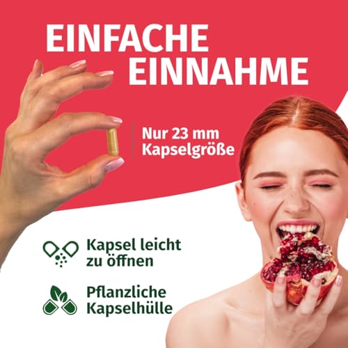 Green Naturals® Granatapfel Kapseln - Hochdosiert: 50:1 Extrakt (=110.000mg) je Tagesdosis mit 40% Ellagsäure - Polyphenole - Deutsche Herstellung - 100% Vegan & Ohne Zusätze - Vorrat für 2 Monate