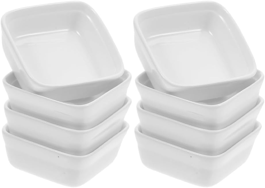 Ipetboom 8pcs White Ceramic Sauce Plates: Small Square Bowls - Appetizers & Condiments Dish For Dipping Seasoning Ketchup Serving Side Dishes