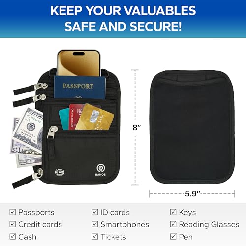 Neck Wallet – Travel Pouch and RFID Blocking Passport Holder for Women and Men, Easy to Conceal Passport Wallet, Slim Travel Wallet to Keep Your Cash, Passport, Cards and Documents Safe (Black)2