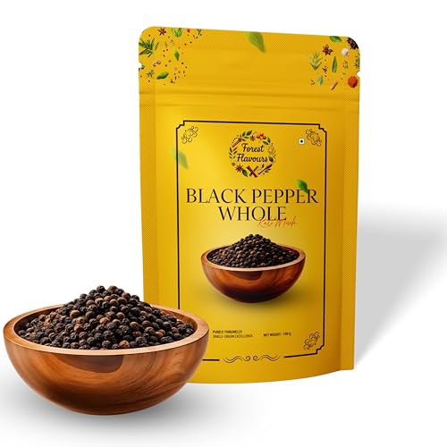 Image of Forest Flavours Black Pepper (Kali Mirch) Whole 100g | 100% Natural Sabut Kali Mirch with Bold Flavor & Fresh Aroma | Premium Peppercorns for Cooking, Seasoning & Flavor Enhancement