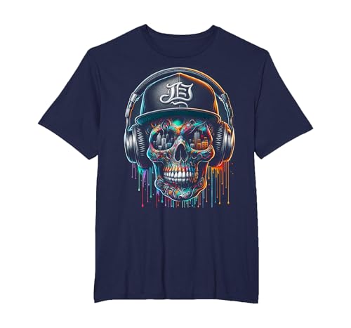 Dripping Paint Skull | Men Women XS - 6XL | Graphic T-Shirt, Men's Big and Tall, Navy Blue, 2X Tall