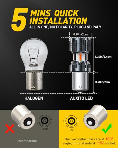 Image of AUXITO CANBUS 1156 LED Bulbs Amber Yellow with Built-in Resistor 7506 1003 1141 BA15S P21W Anti Hyper Flash Error Free Turn Signal Lights Blinker Parking Lights, Pack of 2
