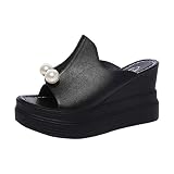 Alaso Chaussure Mode Mule Sandale Compensé Plateforme 9 CM Femme Pas Cher Chic Perle Chaussons De Plage d'été Tongs Chunky Sandales Pantoufles