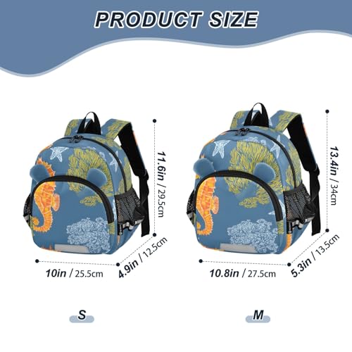 Kid's Backpack for Boys & Girls Toddler Bag Coral Seahorse Pattern Backpack with Safety Leash2