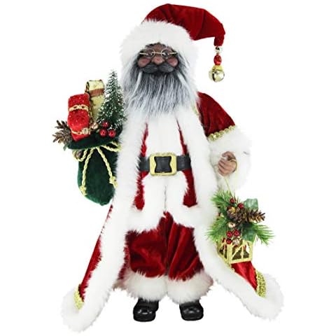 Windy Hill Collection Ethnic Traditional Red, White, Gold 16" Inch African American Santa Claus Christmas Figurine Figure Decoration 16822MA Cover