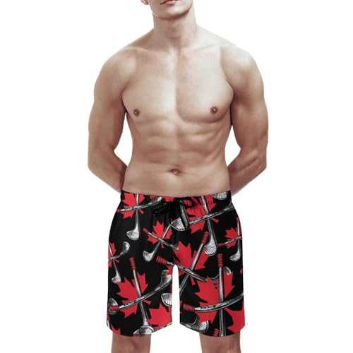 Canada Ice Hockey Maple Men's Swim Trunks Quick Dry Board Shorts Hawaiian Beach Shorts With Pocket2