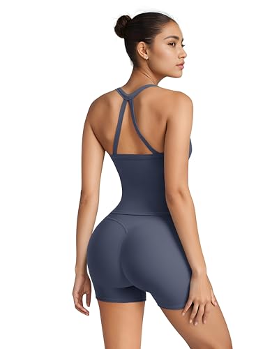 Image of SUUKSESS Women 2 Piece Workout Sets High Waisted Tummy Control Biker Shorts Halter Padded Tank Tops