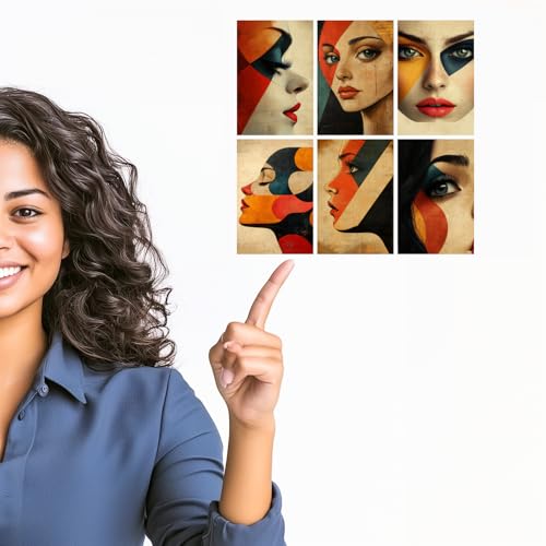 Image of SiddArtify Modern Abstract Woman Wall Art Prints Set - Geometric Face Poster Decor for Living Room Bedroom Office - Set of 2-4x6 Inch - Board (Pack of 6) - Sticker (Pack of 6)
