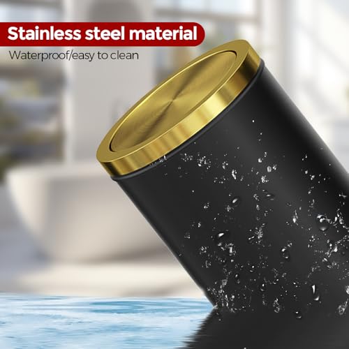 Image of Black and Gold Bathroom Trash Can,Bathroom Garbage can with Swing Lid,Small Trash Can with Flipping Lid, 4.8gal Garbage cans for Bedroom,Living Room, Guest Room,Office,Hotel(4.7gal-Black)