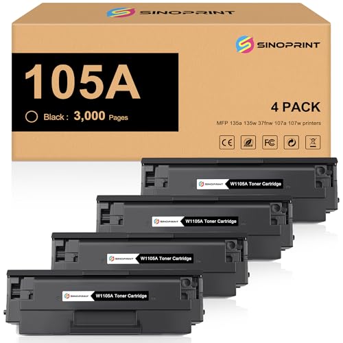 Toner HP 105A W1105A noir lot de 4 pour imprimante laser HP MFP 135w 107w 137fnw