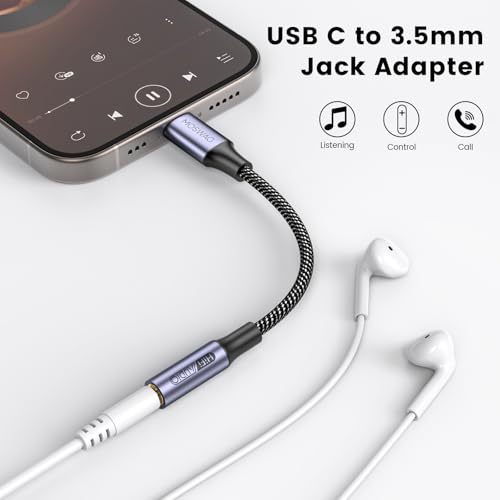 MOSWAG USB Typ C auf 3.5mm Kopfhörer Jack Adapter, Audio USB C auf Aux Dongle Kabel für iPhone 16 Pro Max/16 Pro/16 Plus/16/15 Pro/15, Samsung Galaxy S24 S23 S22 S21 S20, Huawei, Pixel, ipad und mehr