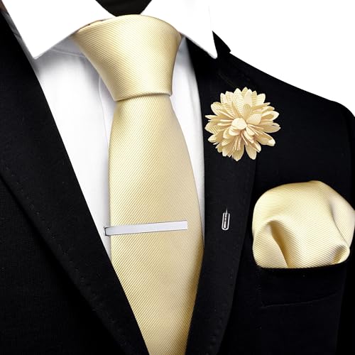 Image of Branduce 3.15 inch(8cm) Solid Formal Tie and Pocket Square Plain Necktie Lapel Pin and Tie Clip Set for Men