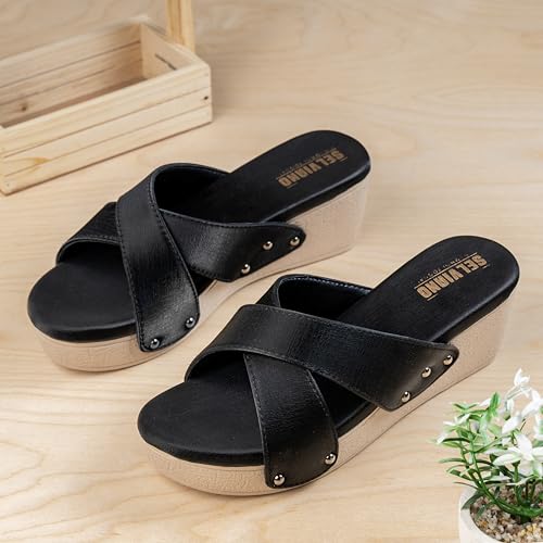 Image of Women Slip-On Open Toe Sandals with Criss Cross Broad Straps, Casual Daily Wear Footwear