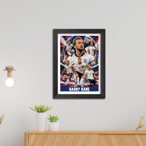Image of TenorArts Harry Kane England Poster Worldcup Themed Laminated Photo Frame Painting with Matt Finish Black Texture (12 inches x 9inches)