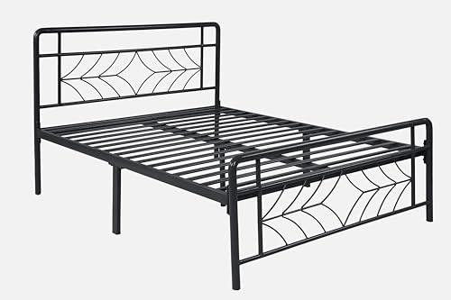 Image of Vara Metal Queen Size Bed Without Storage | Wrought Iron Double Bed with Headboard & Footboard | Sturdy Powder Coated Platform Bed Queen Size Cot for BedroomLivingRoom Black (75x60)