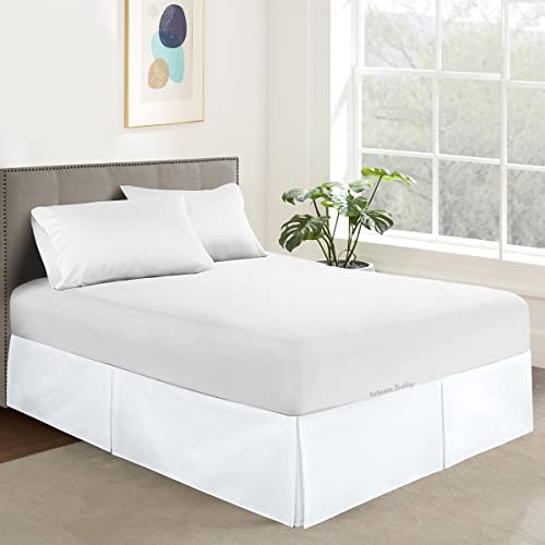 Malleable Bedding 11 Inch Drop Queen Size White Color Bed Skirt Split Corner Pleated Style Easy Fit Easy Care Fade & Wrinkle Resistant-Microfiber Made