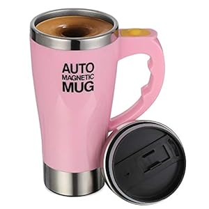 TsunNee 450 ml elektrische zelfroerende koffiemok, roestvrijstalen automatische magnetische mok, automatische mengbeker voor koffie thee warme chocolademelk cacao-eiwit, roze