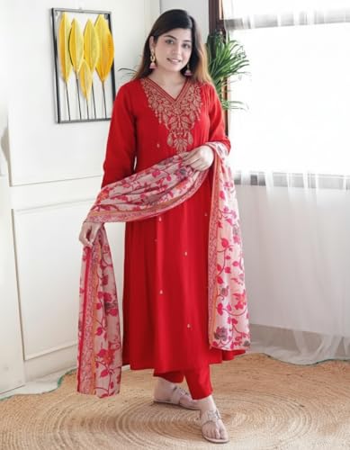 Image of KLOSIA Women Embroidery Kurta and Pant Set with Dupataa