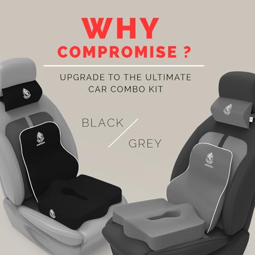 Image of MRRON Neckrest Back Support or Coccyx Orthopaedic Cushion for Long Sitting Universal fit with Ergonomic Design Made by High Density Memory Foam Used for Car or Office Chairs. (Black, Long Back)