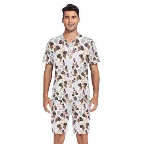 Men's Short Sleeve Pajama Set Jack Russell Terrier Dog Summer Pjs Set 2 Piece Loungewear Sleepwear with Pockets4