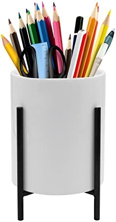 Pencil Holders & Pen Holders for Desk,Ceramic Pen Holders with Black Metal Bracket for Women, Desktop Stationery Organizer Table Makeup Brush Holder