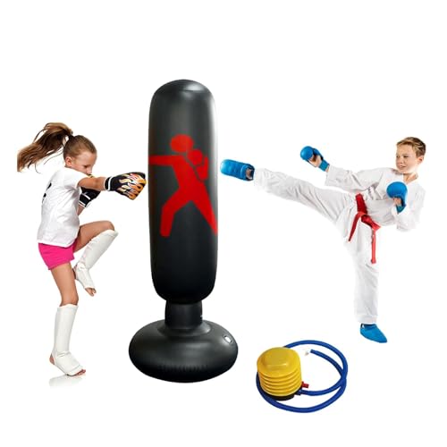 Sac de Boxe Enfant 160cm Gonflable Sac de Frappe avec Colonne de Boxe et Base épaisse pour Karaté Kickboxing,...