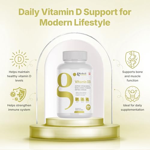 Image of GLIMLACH Vitamin D3 50mcg (2000 IU), Vitamin D, Immune Support, Bone Health, Muscle Strength and Promotes Calcium, Vitamin D3 Strength Tablet Pack for Everyday Selection