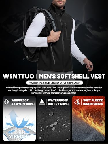 Mens Windproof Golf Vest Outerwear Fleece Lined Softshell Sleeveless Lightweight Jacket3
