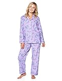 Casual Nights Women's Flannel Long Sleeve Button Down Pajama Set, Purple Violet, L