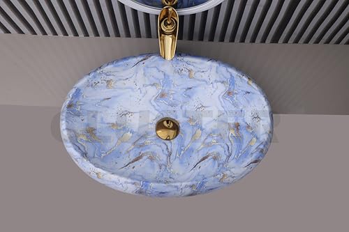Image of CLUSTER Designer Glossy Ceramic Table Top Wash Basin For Bathroom | Countertop Bathroom Sink For Livingroom, Resturant Decor, Oval Shape (24 x 16 x 6 inch)