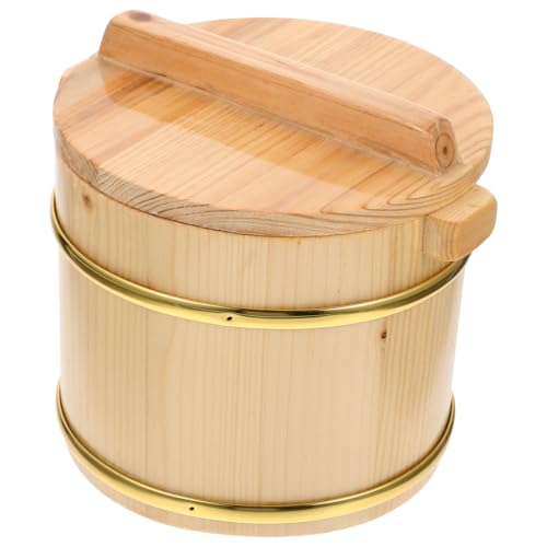 BESTOYARD Cubo Para Mezclar Arroz Con Tapa De Madera Recipiente Para Servir Sushi Y Almacenaje En Cocina Barril De Arroz Para Restaurante Diseño Redondo 7X7X5.5 Pulgadas