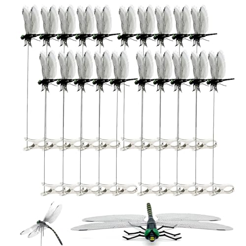 20Pcs Dragonfly Clips for Bugs Repellent Decor 3D Garden Outdoor Flying Butterflies Decorations Fake to Keep Away Metal Bamboo Stakes Decorative Yard Ornaments Hat Golf Moving
