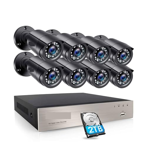 LBNVBC CCTV De 8 Canales H.265 + 5MP HD-TVI DVR Kit 8 1080p 2MP Seguridad del Hogar Cámara De Visión Nocturna Exterior Kit De Videovigilancia(None,Nero)
