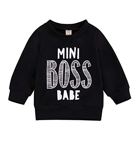 Infant Baby Boys Girs Mini Boss Letter Print Sweatshirt Hoodie Outfits Long Sleeve Winter Fall Pullover Outerwear (Sweatshirt-Black, 2-3 Years)