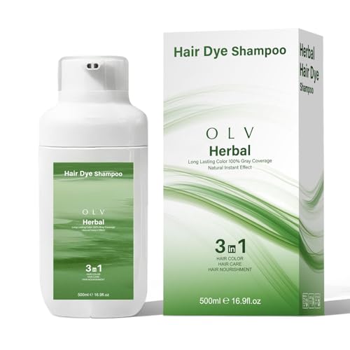 OLV Black Hair Color Shampoo, Natural Shampoo Hair Dye for Gray Hair Coverage for Women Men,3 in 1 Shampoo for Color Treated Hair, Easy Home Use for All Hair Types (16.9fl.oz/Black)
