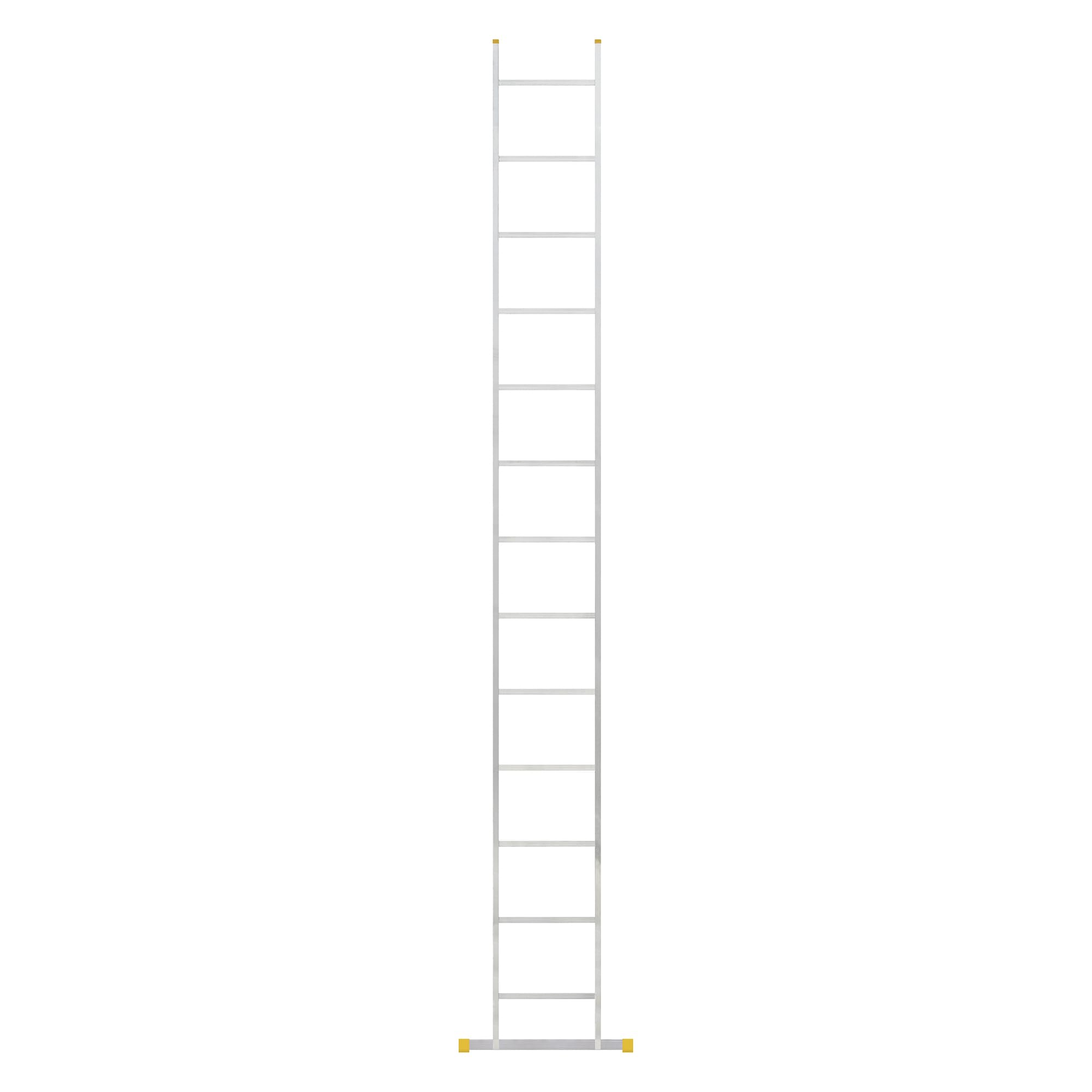 Bayersystem BS-DJ 1x13 Aluminium Anlegeleiter, 13 Sprossen, bis 150 kg belastbar, Leiterhöhe 3,47 m, max. Arbeitshöhe 4,26 m, Profi-Leiter, Stufenanlegeleiter, Silber/Gelb