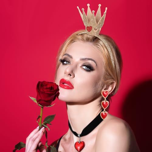 Liliful 4 Pcs Heart Queen Costume Accessories Party Accessories Gold Crown Headband Scepter Wand, Alloy, Plastic, Glass, Lint, No Gemstone
