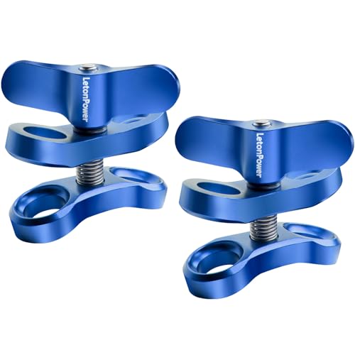LetonPower 2-Hole 1" Aluminum Underwater Camera Clamp Ball Mount (2-Pack) - Underwater Bracket for Diving Light Arms & Camera Trays, Saltwater-Resistant Adapter for Scuba Photography/Videography Gear