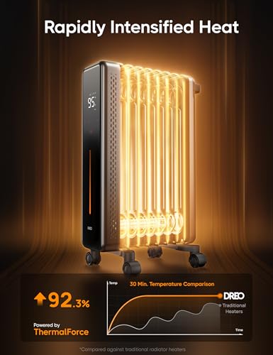 Image of DREO Radiator Heater, 8 Safety Protection Oil Filled Radiator Heater for Indoor Use, 1500W Electric Heaters for Large Room, 8 Fins, with Remote, 4 Modes, Digital Thermostat, 24H Timer, Quiet
