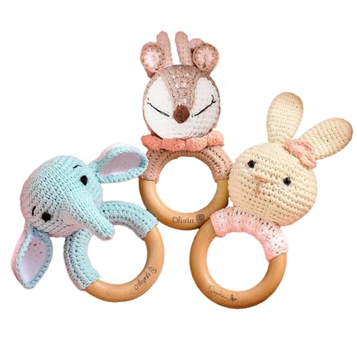 Amazon.com: Personalized Baby Rattle, Custom Wooden Rattle Ring With ...