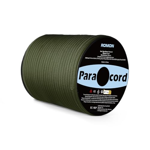 Romon Paracord 4mm, Paracord 550 Nylon Corde Paracadutismo 9 Fili Rope, Corda Campeggio Corda Arrampicata, Corda da Paracadute Corda Tattica per Sopravvivenza, Attività All'aperto, Verde Militare 50m